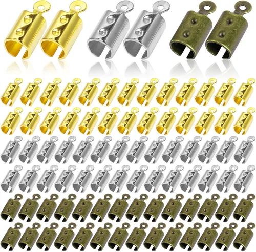 Miniatura 8 de 600 piezas de extremos de cordón plegables de acero inoxidable para fabricación de joyas, extremos plegables, cierre de abrazadera de cinta de cuero