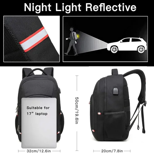 Miniatura 4 de Della Gao Mochila para computadora portátil para hombres, mochila grande antirrobo de viaje de negocios con puerto de carga USB, bolsa