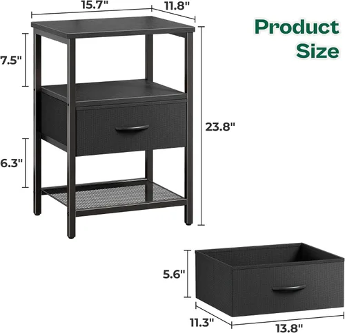 Miniatura 3 de Huuger Mesita de noche con cajón de tela, mesa auxiliar con estante de malla, mesita de noche para dormitorio, cómoda de cajones de tela, estante