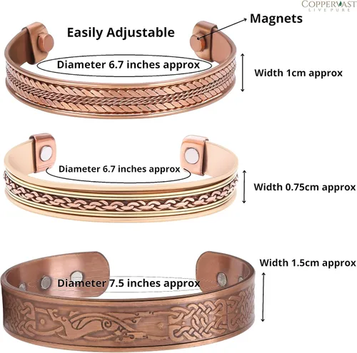 Miniatura 39 de Pulseras de cobre para hombres y mujeres Juego de 3 con caja de regalo Hecho a mano 100% cobre Regalo para mujeres y hombres