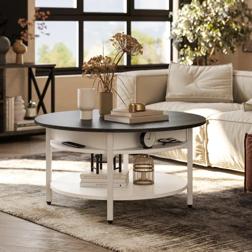 Miniatura 4 de FABATO Mesa de Centro Redonda con Tapa Elevable con Almacenamiento y Compartimento Oculto, 26.77'' Mesa de Centro Estilo Granja para Sala de Estar