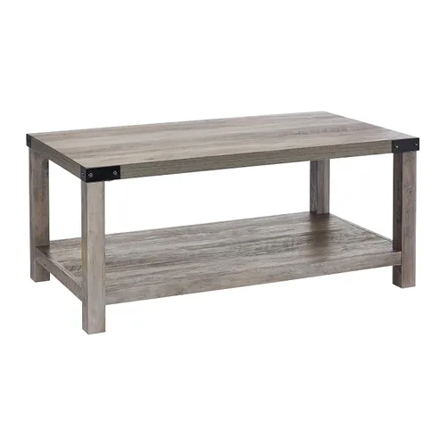 ROCKPOINT Muebles estilo granero estilo granja rectangular acento mesa de centro, gris lavado