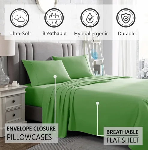 Miniatura 5 de American Home Collection Juego de sábanas tamaño Twin - Bolsillo profundo de 16 pulgadas - Sábanas de cama de microfibra ultra suave - Verde