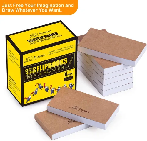 Miniatura 7 de PRIMBEEKS Premium Cuadernos Abatables en Blanco, Kit de 720 Hojas (1440 Páginas) Sin Sangría, Papel de Dibujo de 4.5" x 2.5" para Animación
