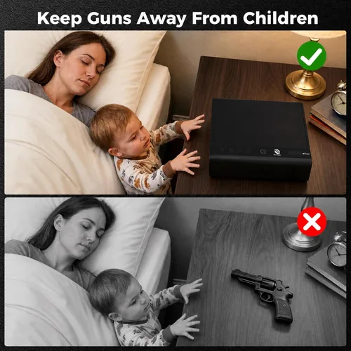 Miniatura 5 de BE-TECH Caja fuerte biométrica para pistola, caja de bloqueo de pistola de acceso rápido de 3 vías, caja de bloqueo de pistola de acero de aleación