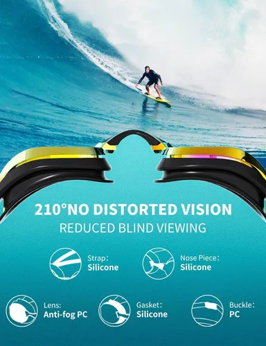 Miniatura 7 de Swim Goggles for Men Women – No Leak Anti-Fog UV HD Wide Vision, Racing & Swimming Goggles Black-Electroplate