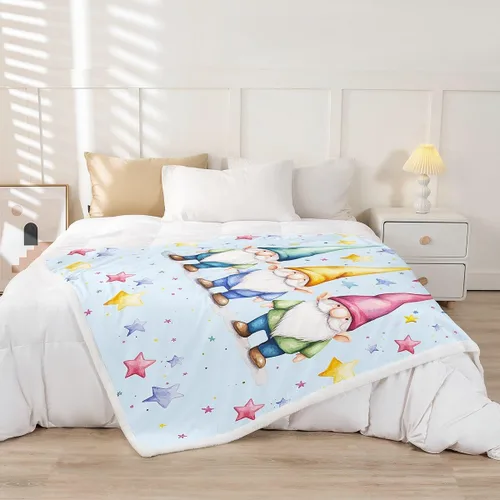 Miniatura 2 de Erosebridal Cartoon Gnomes Fleece Blanket,Dwarf Throw Blanket 40x50 Inch for Bedroom Living Rooms Sofa Couch,Colorful Stars Sherpa