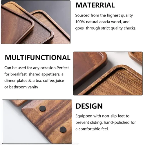 Miniatura 6 de Vandroop Mini bandeja de madera para servir, pequeña bandeja de madera para té y café (juego de 2, M)
