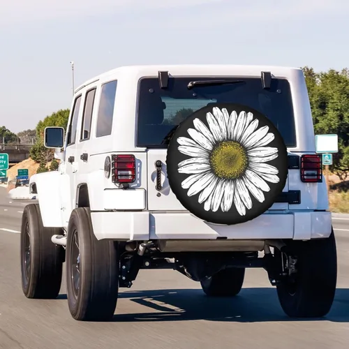 Miniatura 3 de Daisy Flower - Cubierta de neumático de repuesto a prueba de polvo para remolque, RV, SUV y muchos vehículos, 15 pulgadas
