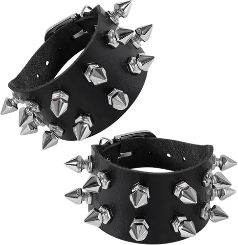 Miniatura 8 de Manfnee Pulsera de cuero punk, pulsera trenzada con remaches para hombres y mujeres, ajustable