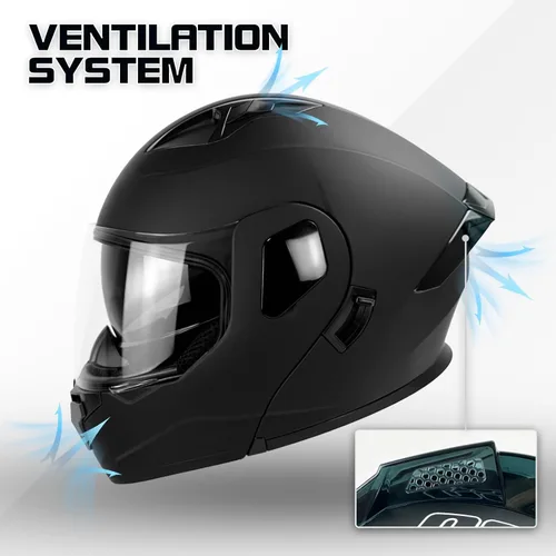 Miniatura 4 de Casco para motocicleta integral, negro mate, con certificación DOT, diseño abatible