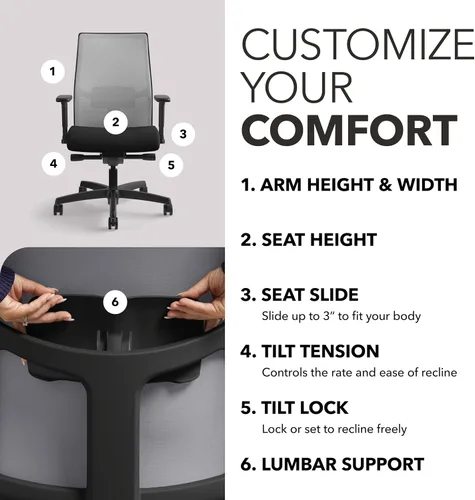 Miniatura 3 de HON Ignition 2.0 Silla de oficina ergonómica grande y alta de malla con reposacabezas, capacidad de 450 libras, silla de escritorio extra ancha