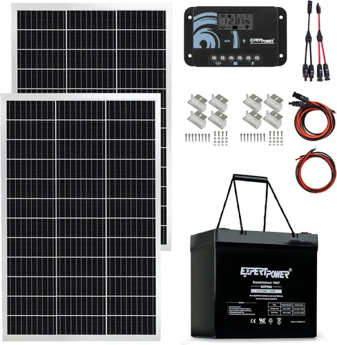 Miniatura 12 de ExpertPower Kit solar: panel flexible SunPower de 100 W, batería AGM SLA de 12 V 20 AH, controlador de 10 A y cables, bricolaje fuera de la red