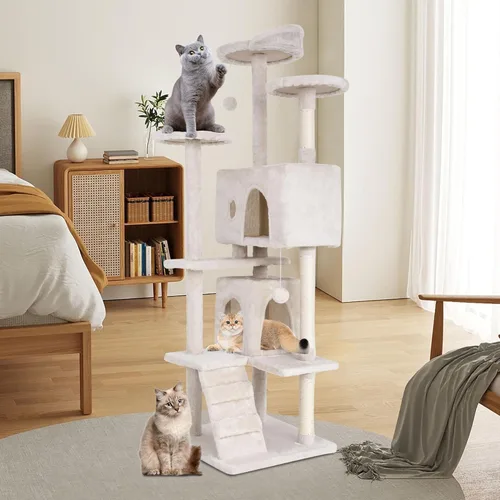 Miniatura 2 de Árbol para gatos resistente con torre de 70 pulgadas de alto, 3 perchas y 2 condominios acogedores, poste de sisal y escaleras para gatos grandes