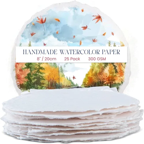 Wanderings Papel Grueso Hecho a Mano en Forma de Círculo para Acuarela con Borde Envejecido - 300GSM - Papel Premium Blanco Prensado en Frío