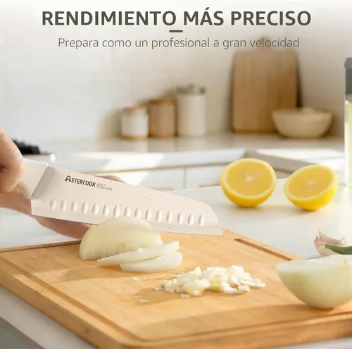 Miniatura 5 de Astercook Juego de cuchillos de cocina de 15 piezas con bloque de afilador, cuchillos alemanes de acero inoxidable con revestimiento antioxidante