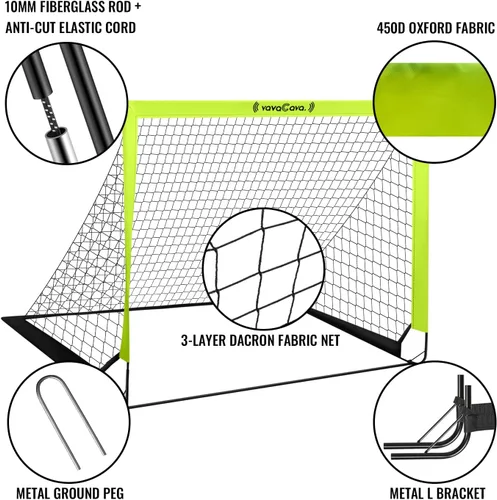 Miniatura 4 de VavaCava - Juego de arcos de fútbol portátiles de 4 x 3 pies para diversión en el patio trasero, 2 redes, 2 pelotas de tamaño 3, 10 conos