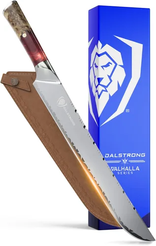 Dalstrong Cuchillo para rebanar – Rebanador de 12 pulgadas – Serie Valhalla – Acero 9CR18MOV HC – Resina roja y mango de madera – Filo de navaja –