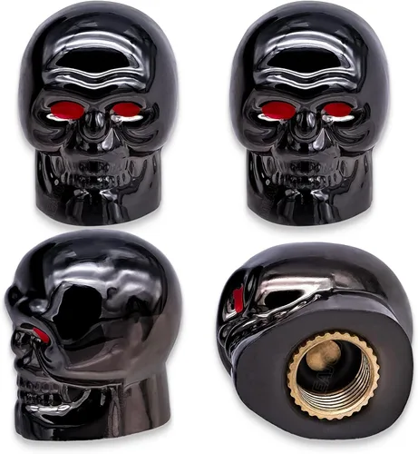 4 tapones de válvula de neumático estilo calavera, con anillo de goma O, cubiertas universales de vástago de válvula de neumático de núcleo de cobre