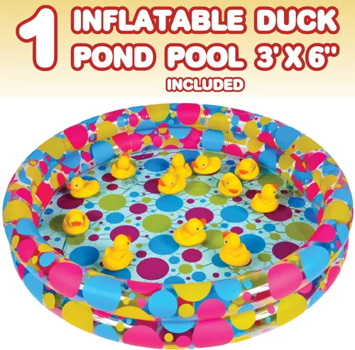Miniatura 4 de Gamie Juego de juego de estanque de patos y dardos para niños, incluye 20 patos de plástico con números y piscina inflable de 3 x 6 pulgadas e