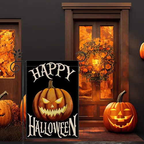 Miniatura 4 de Bandera de jardín de Halloween con fantasma, gato Boo, 12 x 18 pulgadas, vertical de doble cara con calabaza feliz Halloween, decoración exterior
