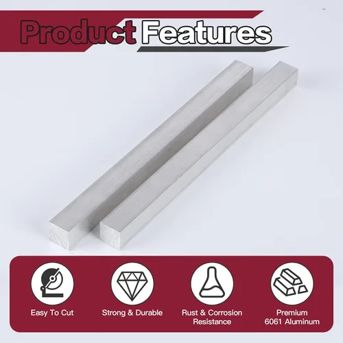 Miniatura 3 de Barra plana cuadrada de aluminio de 13 pulgadas, 2 piezas de placa de uso general 6061 de 1 x 1 pulgada, T6511 sólido nuevo molino
