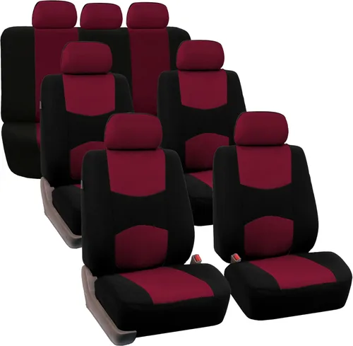 Miniatura 4 de TLH Fundas de Asiento de Tela Plana Rojas de 3 Filas 7 Asientos Ajuste Universal Accesorios del Interior del Automóvil, Fundas de Asiento Rojo