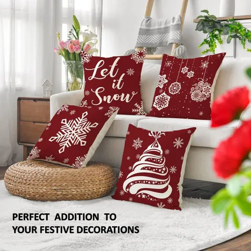 Miniatura 4 de Fundas de almohada navideñas de 18 pulgadas, 4 piezas, decoración navideña festiva roja (4 piezas mezcladas)