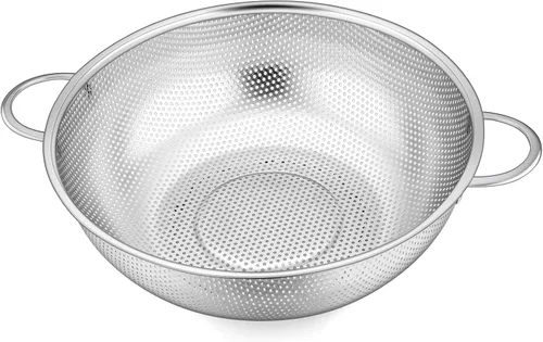 Miniatura 9 de TeamFar Colador de 3 coladores de acero inoxidable perforado con asas para espaguetis, pasta, bayas, libre de óxido y apto para lavavajillas, 1/3/5