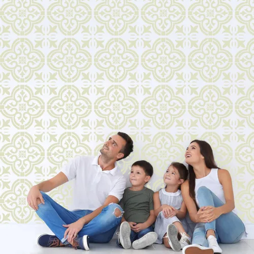Miniatura 8 de SourceTon - Juego de 7 plantillas de azulejos y pinceles de madera, plantillas de pared reutilizables de mandala de 12 x 12 pulgadas para pintar