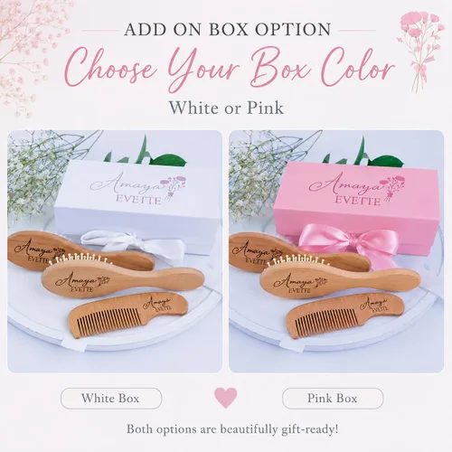 Miniatura 2 de Juego de cepillos personalizados para el pelo del bebé, caja de regalo de cepillo y peine de madera grabada personalizada para bebés, niñas y niños