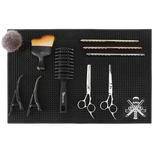 Miniatura 8 de Segbeauty - Alfombrilla de peluquería para cortaútapas, 11.8 x 17.5 pulgadas, antideslizante, flexible, de goma para estaciones, tijeras