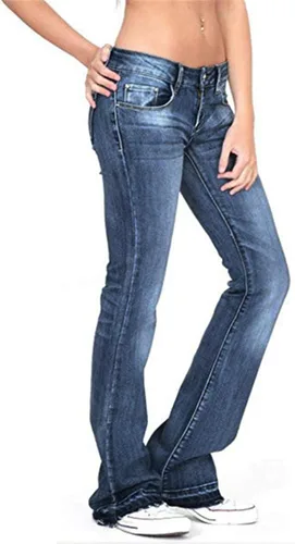 Miniatura 4 de Andongnywell - Pantalones vaqueros elásticos de cintura media para mujer con pierna ancha acampanada