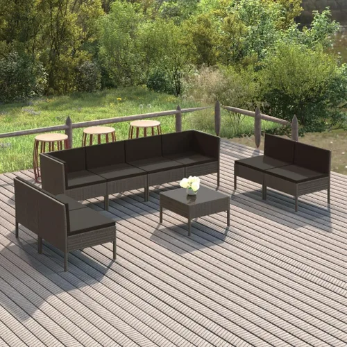 Ensemble Salon de Jardin 9 Pièces Gris Résine Tressée, Acier Revêtu Poudre, Polyester - Mobilier Extérieur Modulable Pour Terrasse et Balcon,