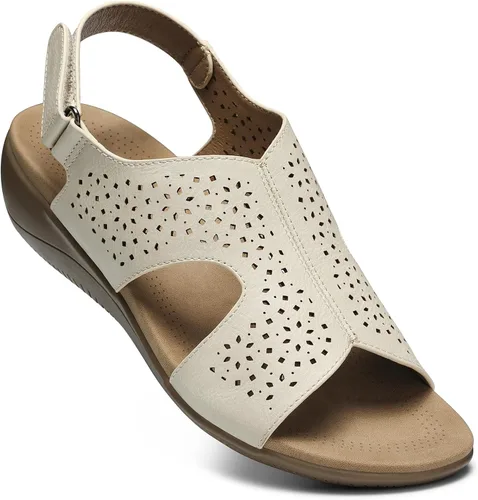 SHIBEVER Sandalias planas para mujer, cómodas y elegantes, con soporte de arco ortopédico, puntera abierta, sandalias de verano para caminar