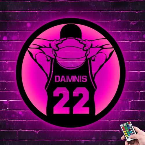 Miniatura 9 de Letrero de metal personalizado para jugador de baloncesto con luz LED, nombre y número personalizados, arte de pared de baloncesto, decoración