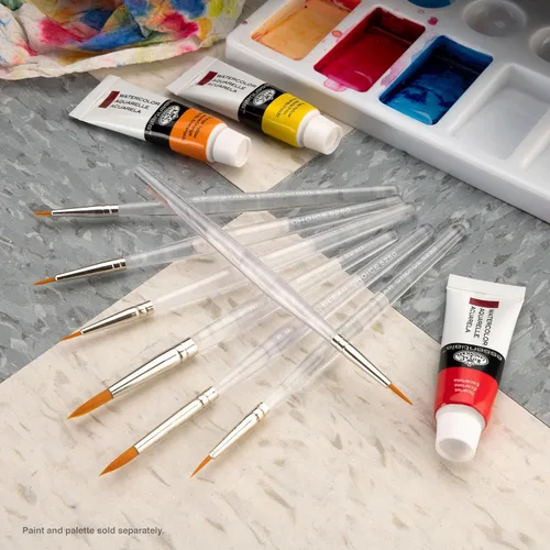 Miniatura 4 de Royal & Langnickel RSET-9158 Royal Zip N' Close Gold Taklon - Juego de pinceles para detalles de mango acrílico transparente, 10.5 x 3.9 x 0.5