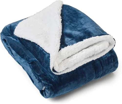 Miniatura 6 de Manta de Tiro Sherpa Súper Suave Reversible Ultra Lujosa de Felpa, 60 x 70 pulgadas, Azul Marino/Blanco