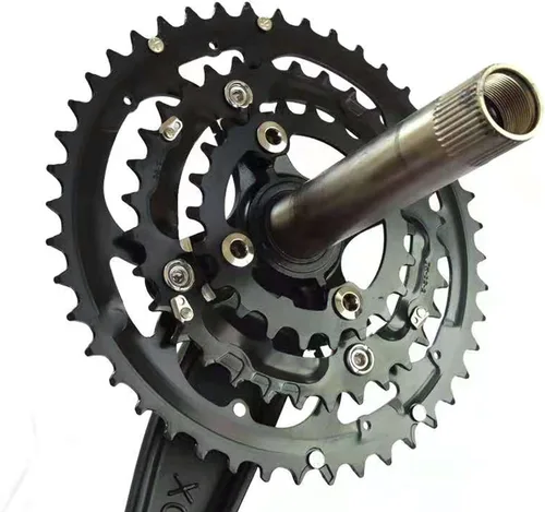 Miniatura 3 de Andeshunk - Juego de bielas de bicicleta de montaña de 27 velocidades Hueco Plato integrado para bicicleta, piñón rojo Juego de bielas negro