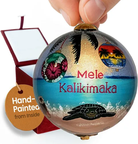 Miniatura 13 de Adorno coleccionable de tortugas marinas hawaianas coleccionables, pintado a mano desde el interior del cristal TA/H 2-Multicolor