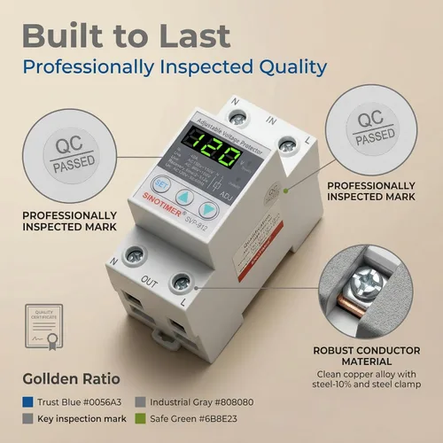 Miniatura 6 de Interruptor inteligente, protector de corte de bajo voltaje ajustable de 120 V CA, protector de voltaje sobre y debajo del voltaje, estabilizador