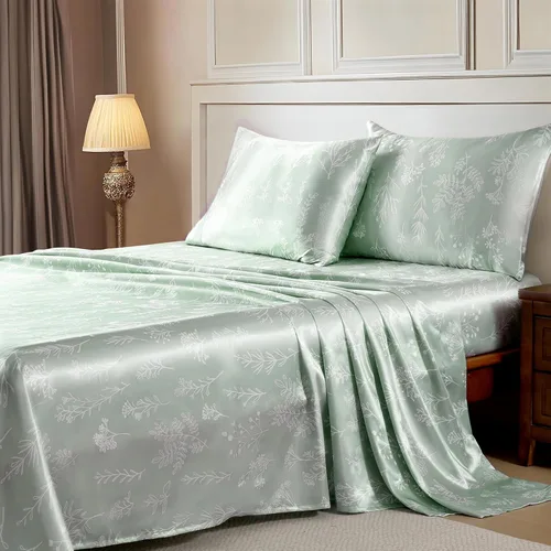 Miniatura 54 de MR&HM Sábanas de satén para cama de tamaño King, juego de 4 piezas de ropa de cama sedosa con bolsillo profundo de 15 pulgadas para colchón