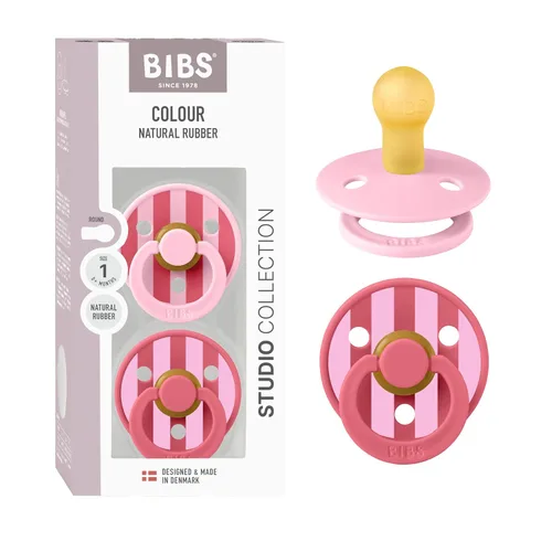 BIBS Chupetes Studio - Paquete de 2 chupetes de pezón redondo para bebé, chupete de látex de goma natural sin BPA | Fabricado en Dinamarca | Tamaño