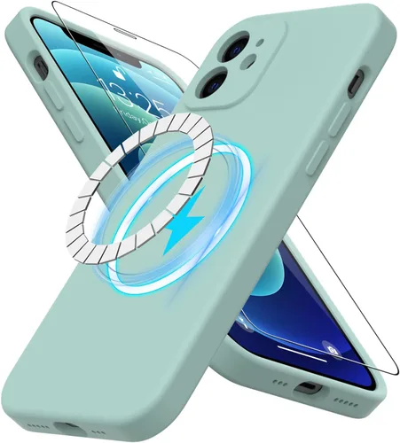 Miniatura 69 de DEENAKIN Funda magnética de silicona para iPhone 12 Pro con protector de pantalla, compatible con MagSafe, protección de cámara, funda protectora