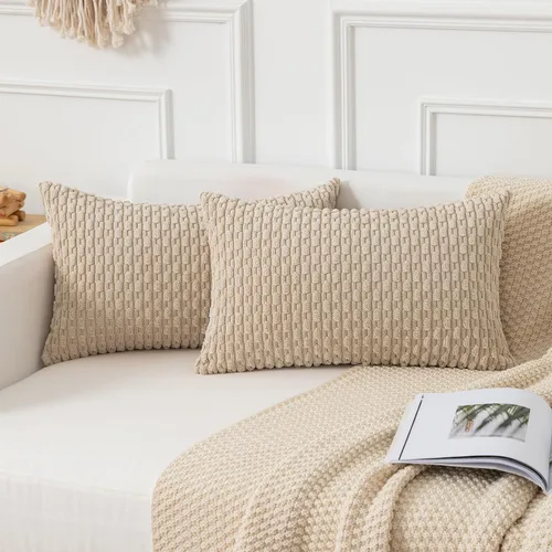 Miniatura 65 de Kevin Textile - Juego de 2 fundas de almohada decorativas de pana de 22 x 22 pulgadas, suaves, estilo bohemio, a rayas, decoración moderna del hogar