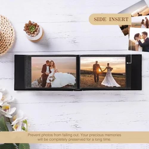 Miniatura 3 de potricher Álbum de fotos pequeño de 4 x 6 pulgadas, 100 fotos, cubierta de cuero, libro de fotos con 100 bolsillos horizontales para familia, boda