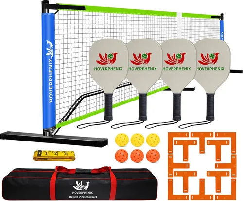 Miniatura 14 de Hoverphenix Portable Pickleball Net Set, 22FT Regulation Size Pickle Ball Net with Paddle Set of 4, Pickleballs and Carry Bag, Easy Setup for Indoor