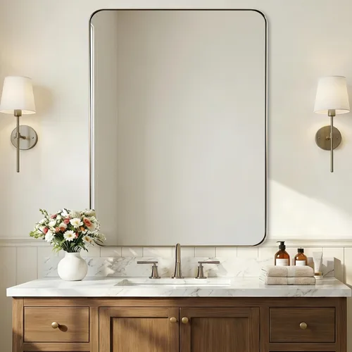 Miniatura 60 de ANDY STAR - Espejo de baño de 24 x 40 pulgadas dorado, marco de metal de acero inoxidable con esquina redondeada, panel de vidrio rectangular