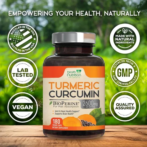 Miniatura 4 de Suplemento de curcumina de cúrcuma de 2600 mg – 95% curcuminoides con cúrcuma orgánica y pimienta negra BioPerine para una mejor absorción, apoyo