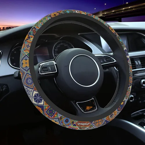 Miniatura 13 de Funda para volante de automóvil con flores burdeos para mujeres y hombres, protector antideslizante para volante, universal de 14 a 15 pulgadas